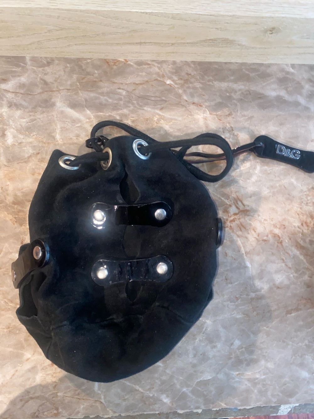 Authentic Dolce & Gabbana Black Suede Drawstring Handbag